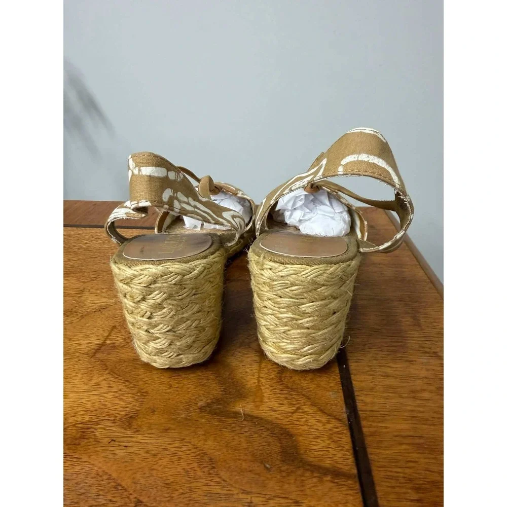 vtg‎ Lauren Ralph Lauren 9 B Cala Espadrille Wedge Sandals Tan White CALA-ES-CSL